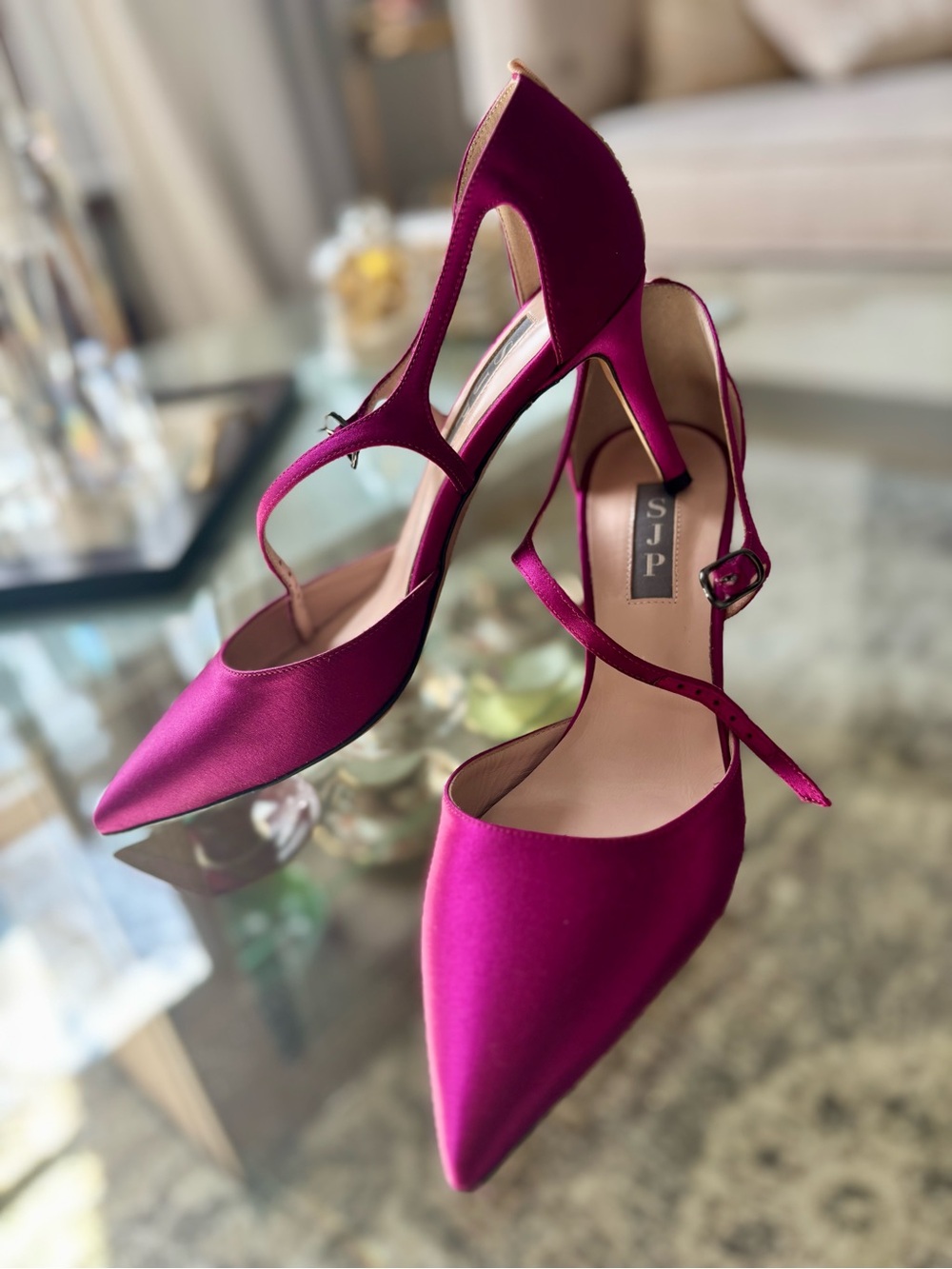 SJP by Sarah Jessica Parker Fuchsia Satin Pointed-Toe Slingback Heels